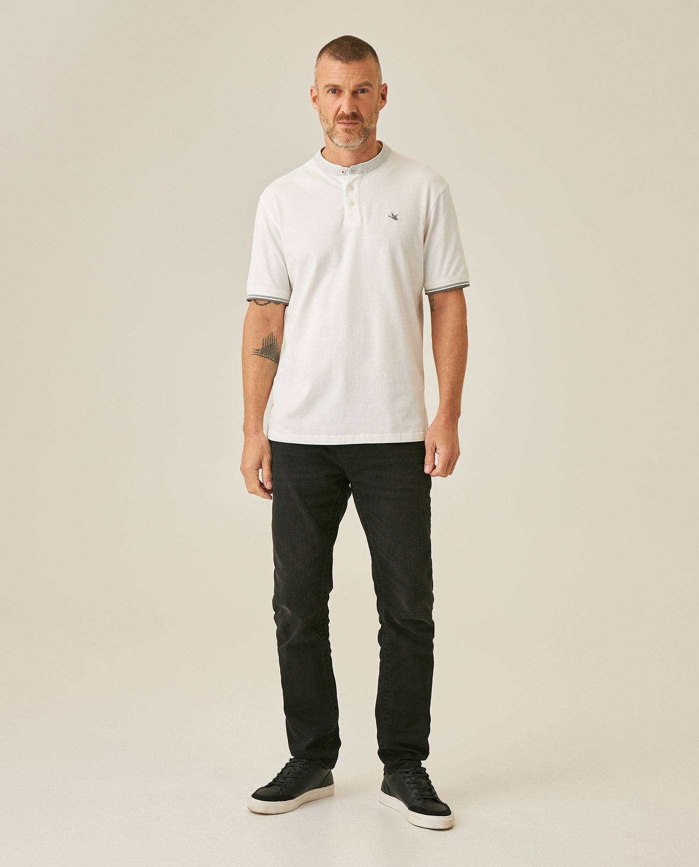 Mens Polo Slim Fit Mandarin Collar Piqué Cotton Elastane Contrast Band Cuffs Embroidered Duck - Raw 63_601H003_CRU110606_4