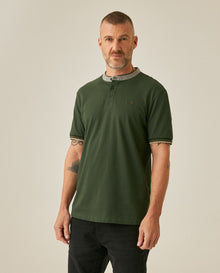 Mens Polo Slim Fit Mandarin Collar Piqué Cotton Elastane Contrast Band Cuffs Embroidered Duck - Green 63_601H003_VER190414_0