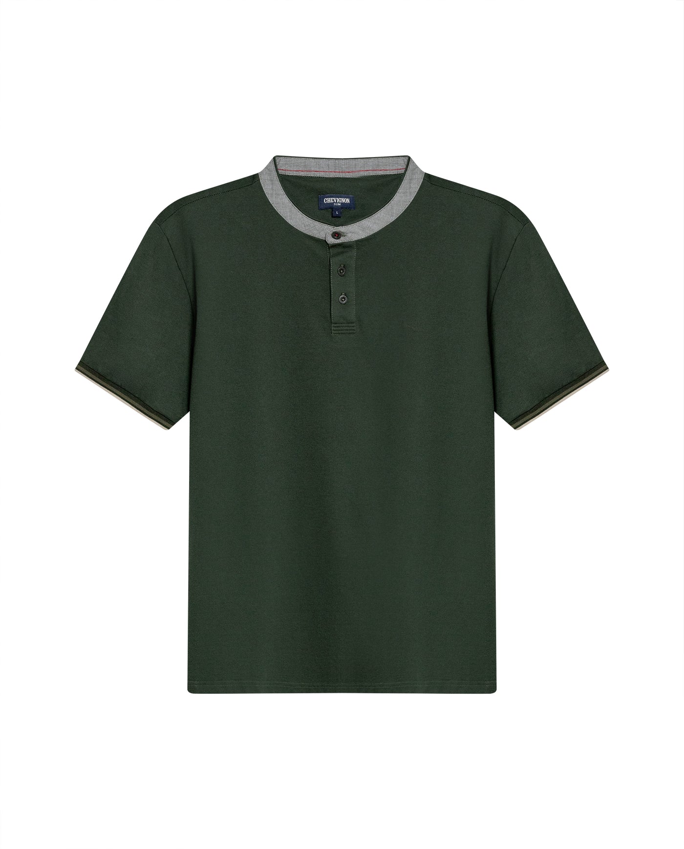 Mens Polo Slim Fit Mandarin Collar Piqué Cotton Elastane Contrast Band Cuffs Embroidered Duck - Green 63_601H003_VER190414_3