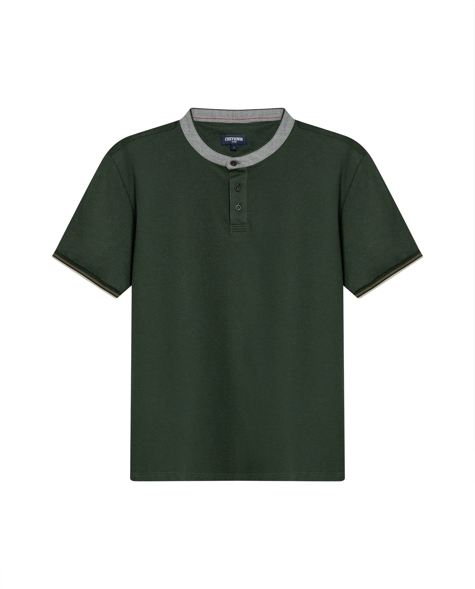 Mens Polo Slim Fit Mandarin Collar Piqué Cotton Elastane Contrast Band Cuffs Embroidered Duck - Green 63_601H003_VER190414_3