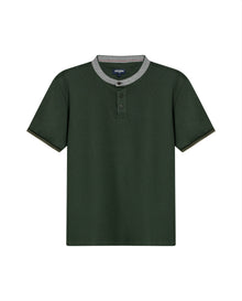 Mens Polo Slim Fit Mandarin Collar Piqué Cotton Elastane Contrast Band Cuffs Embroidered Duck - Green 63_601H003_VER190414_3