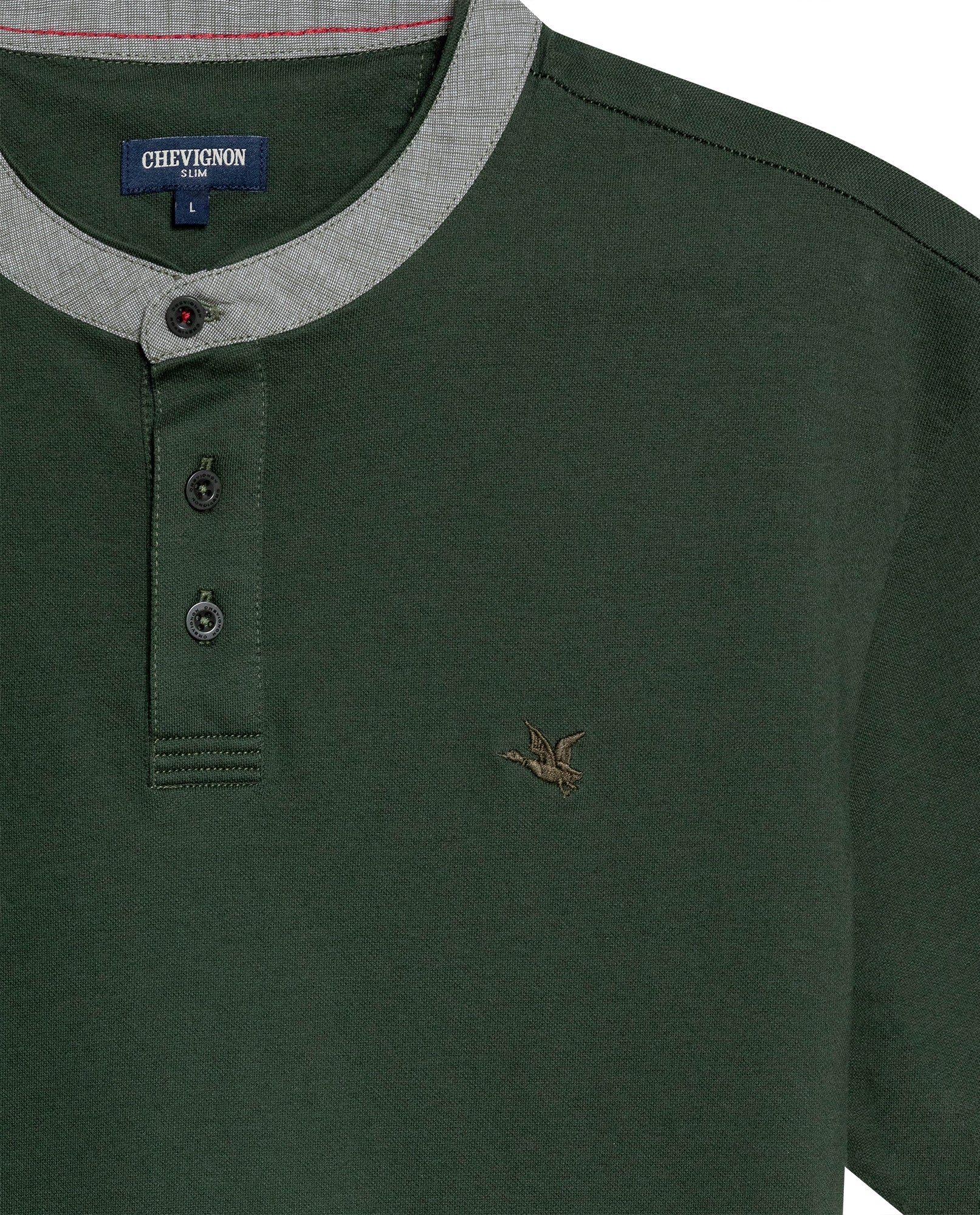Mens Polo Slim Fit Mandarin Collar Piqué Cotton Elastane Contrast Band Cuffs Embroidered Duck - Green 63_601H003_VER190414_8