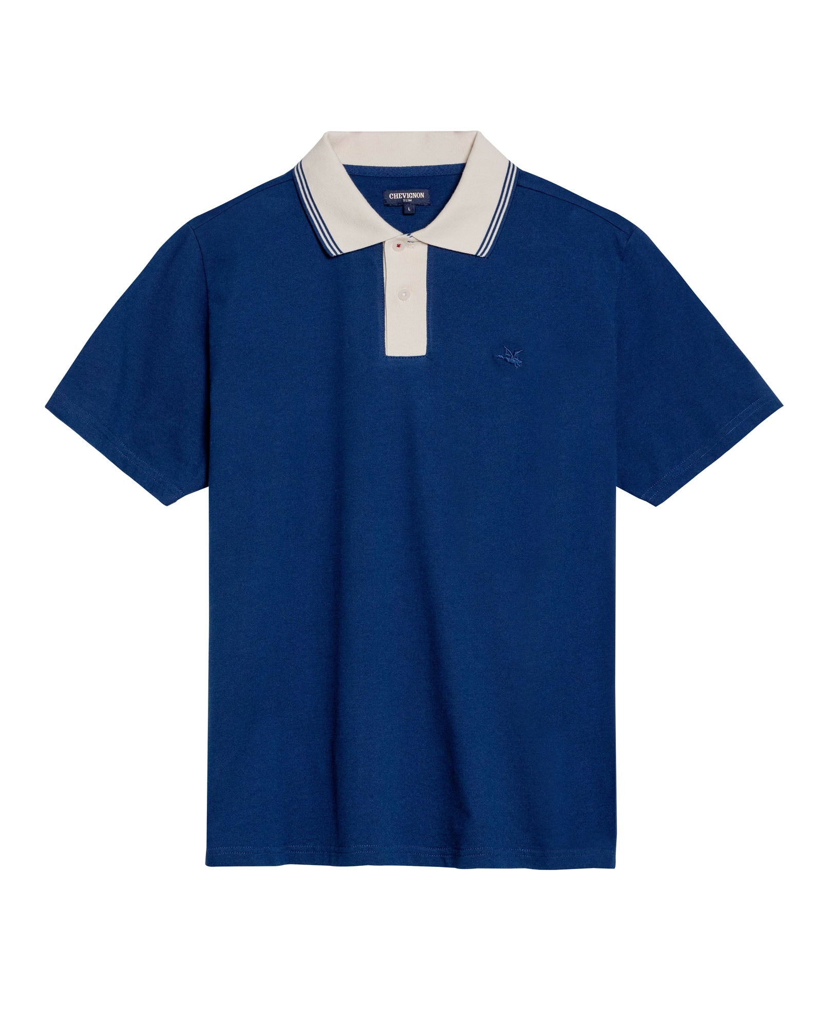 Mens Polo Slim Fit Short Sleeve Preppy Style Cotton Elastane Contrast Collar Placket Vibrant Duck - Blue 63_601H004_AZU194029_3