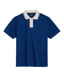 Mens Polo Slim Fit Short Sleeve Preppy Style Cotton Elastane Contrast Collar Placket Vibrant Duck - Blue 63_601H004_AZU194029_3