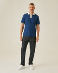 Mens Polo Slim Fit Short Sleeve Preppy Style Cotton Elastane Contrast Collar Placket Vibrant Duck - Blue 63_601H004_AZU194029_4