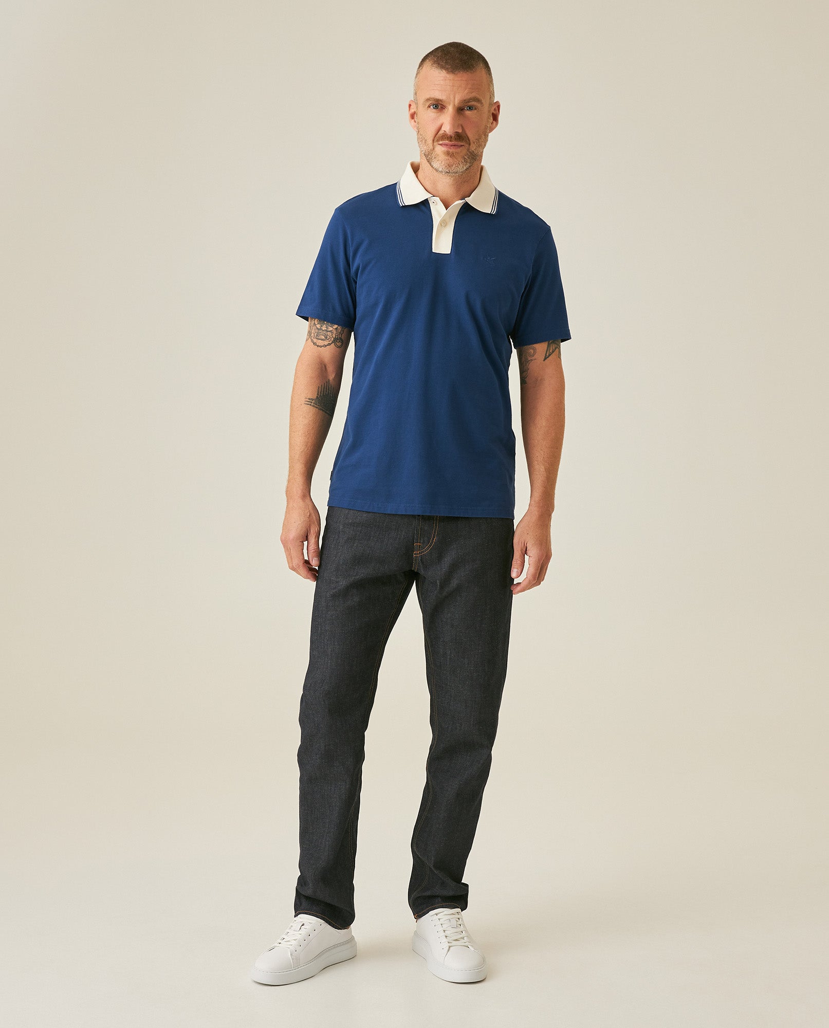 Mens Polo Slim Fit Short Sleeve Preppy Style Cotton Elastane Contrast Collar Placket Vibrant Duck - Blue 63_601H004_AZU194029_4