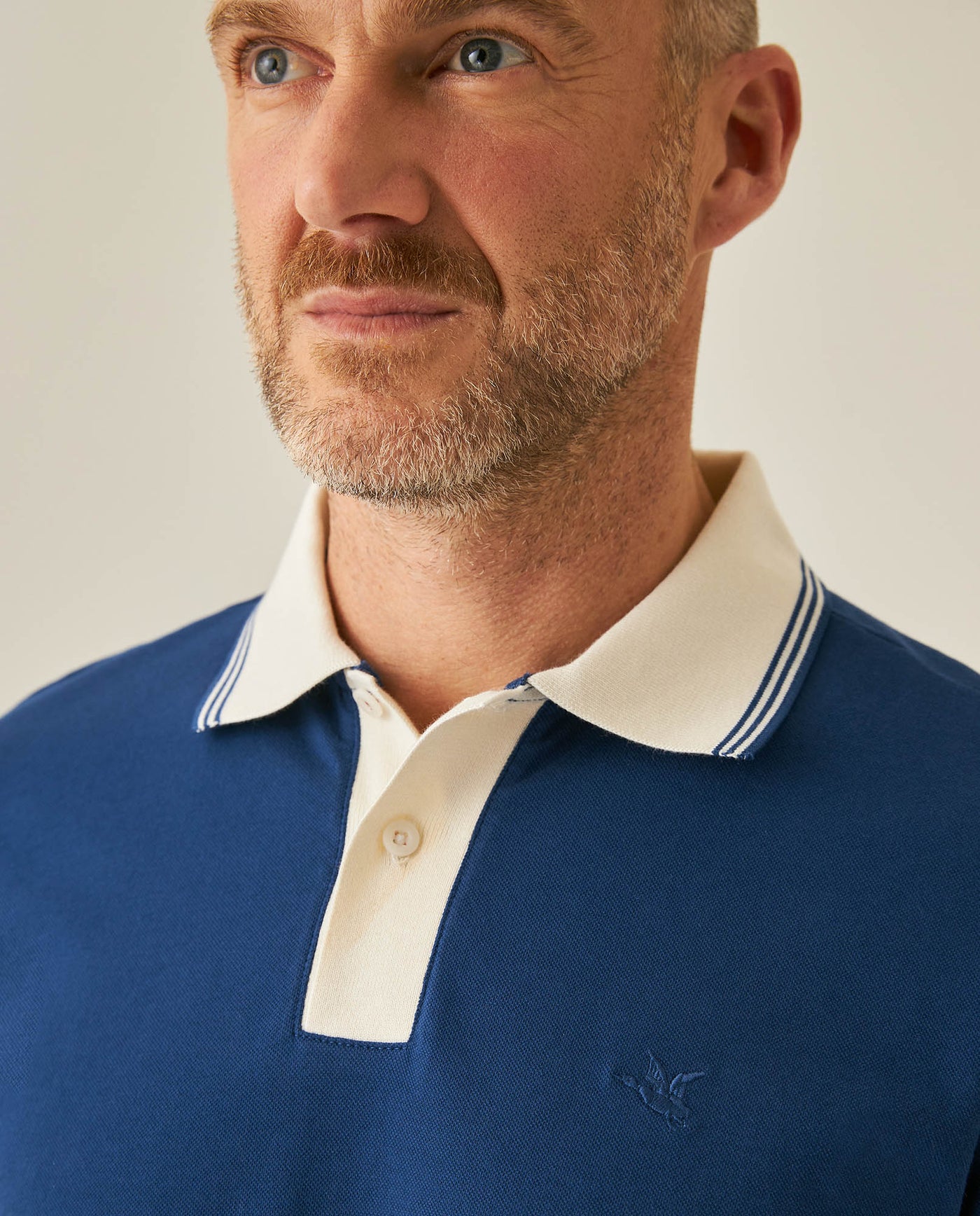 Mens Polo Slim Fit Short Sleeve Preppy Style Cotton Elastane Contrast Collar Placket Vibrant Duck - Blue 63_601H004_AZU194029_5