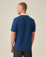 Mens Polo Slim Fit Short Sleeve Preppy Style Cotton Elastane Contrast Collar Placket Vibrant Duck - Blue 63_601H004_AZU194029_6