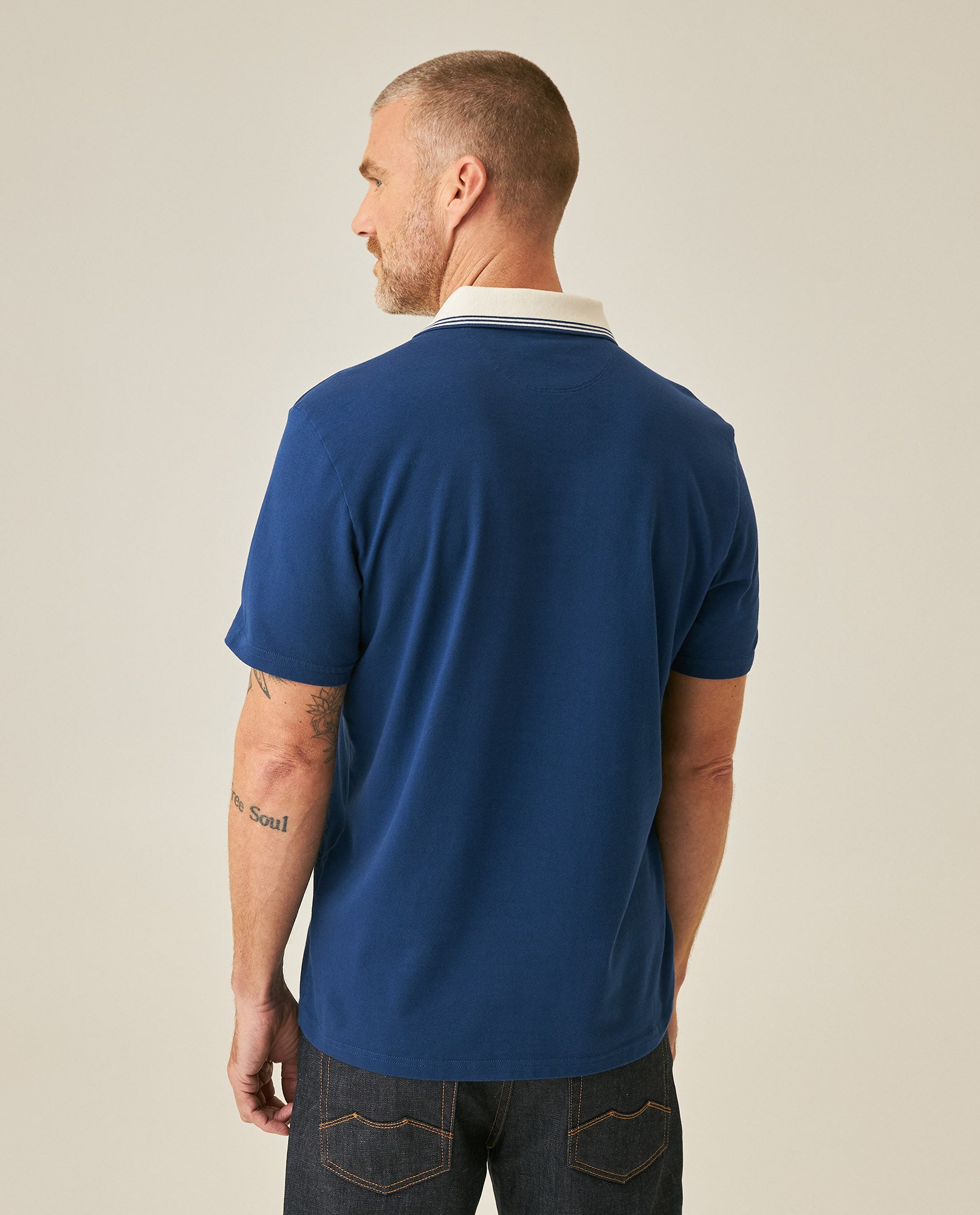 Mens Polo Slim Fit Short Sleeve Preppy Style Cotton Elastane Contrast Collar Placket Vibrant Duck - Blue 63_601H004_AZU194029_6