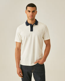 Mens Polo Slim Fit Short Sleeve Preppy Style Cotton Elastane Contrast Collar Placket Vibrant Duck - White 63_601H004_BLA120601_0