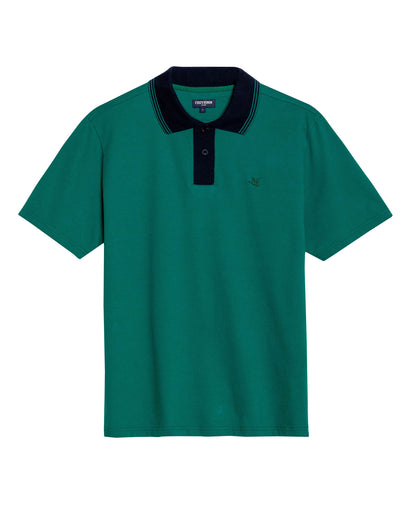 Mens Polo Slim Fit Short Sleeve Preppy Style Cotton Elastane Contrast Collar Placket Vibrant Duck - Green 63_601H004_VER185322_3
