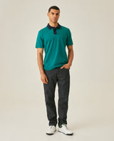 Mens Polo Slim Fit Short Sleeve Preppy Style Cotton Elastane Contrast Collar Placket Vibrant Duck - Green 63_601H004_VER185322_4