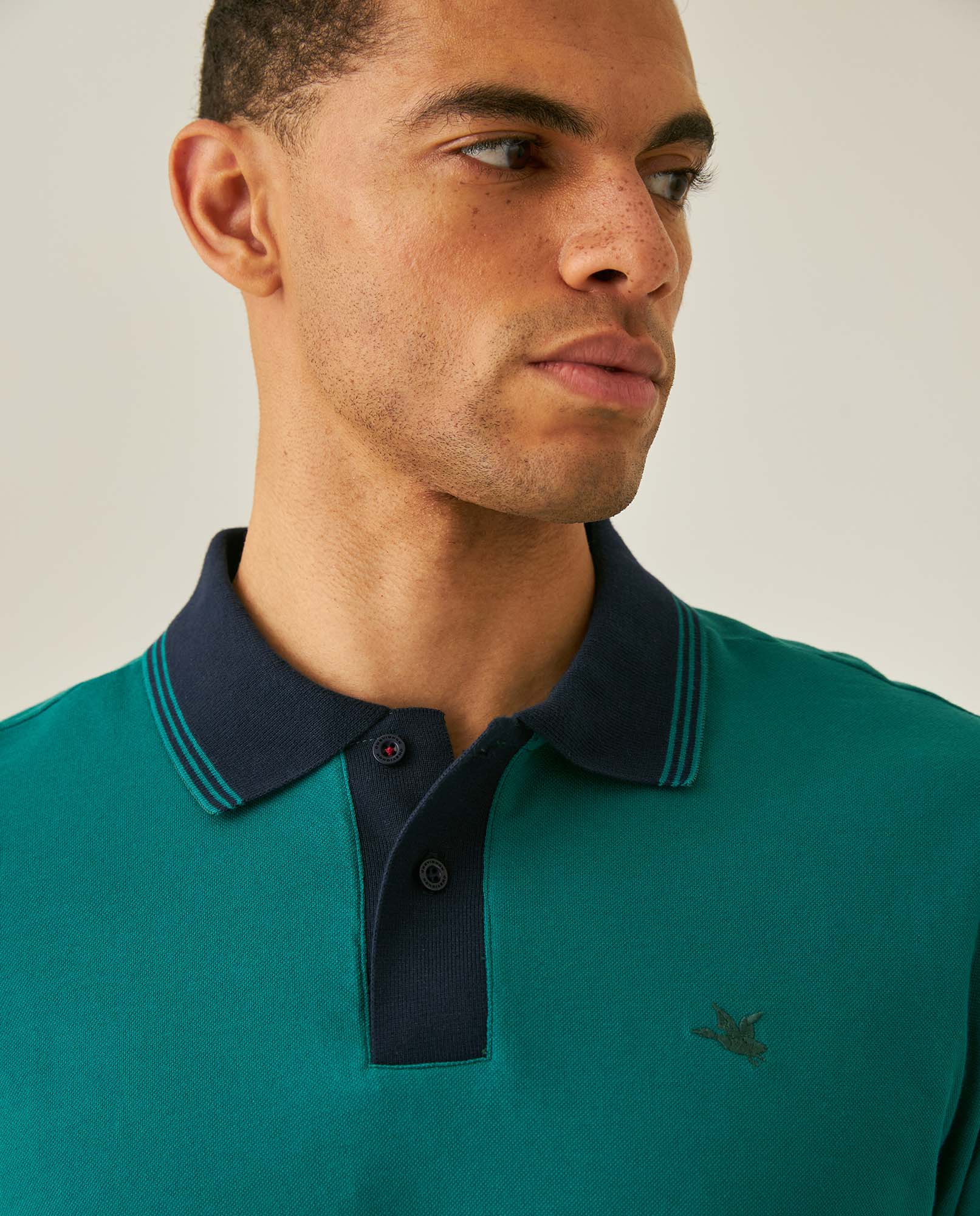 Mens Polo Slim Fit Short Sleeve Preppy Style Cotton Elastane Contrast Collar Placket Vibrant Duck - Green 63_601H004_VER185322_5