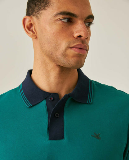 Mens Polo Slim Fit Short Sleeve Preppy Style Cotton Elastane Contrast Collar Placket Vibrant Duck - Green 63_601H004_VER185322_5