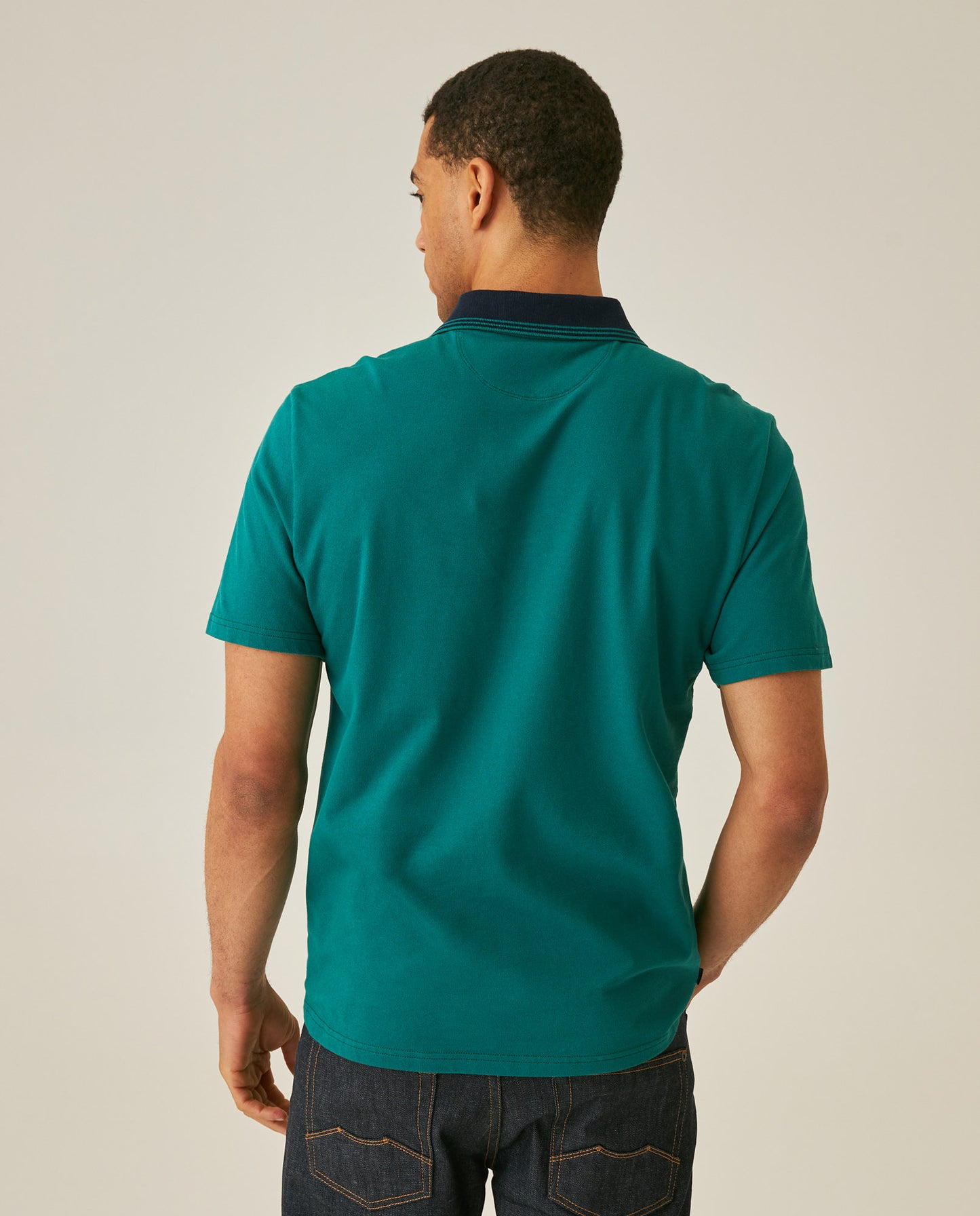 Mens Polo Slim Fit Short Sleeve Preppy Style Cotton Elastane Contrast Collar Placket Vibrant Duck - Green 63_601H004_VER185322_6