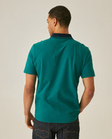 Mens Polo Slim Fit Short Sleeve Preppy Style Cotton Elastane Contrast Collar Placket Vibrant Duck - Green 63_601H004_VER185322_6
