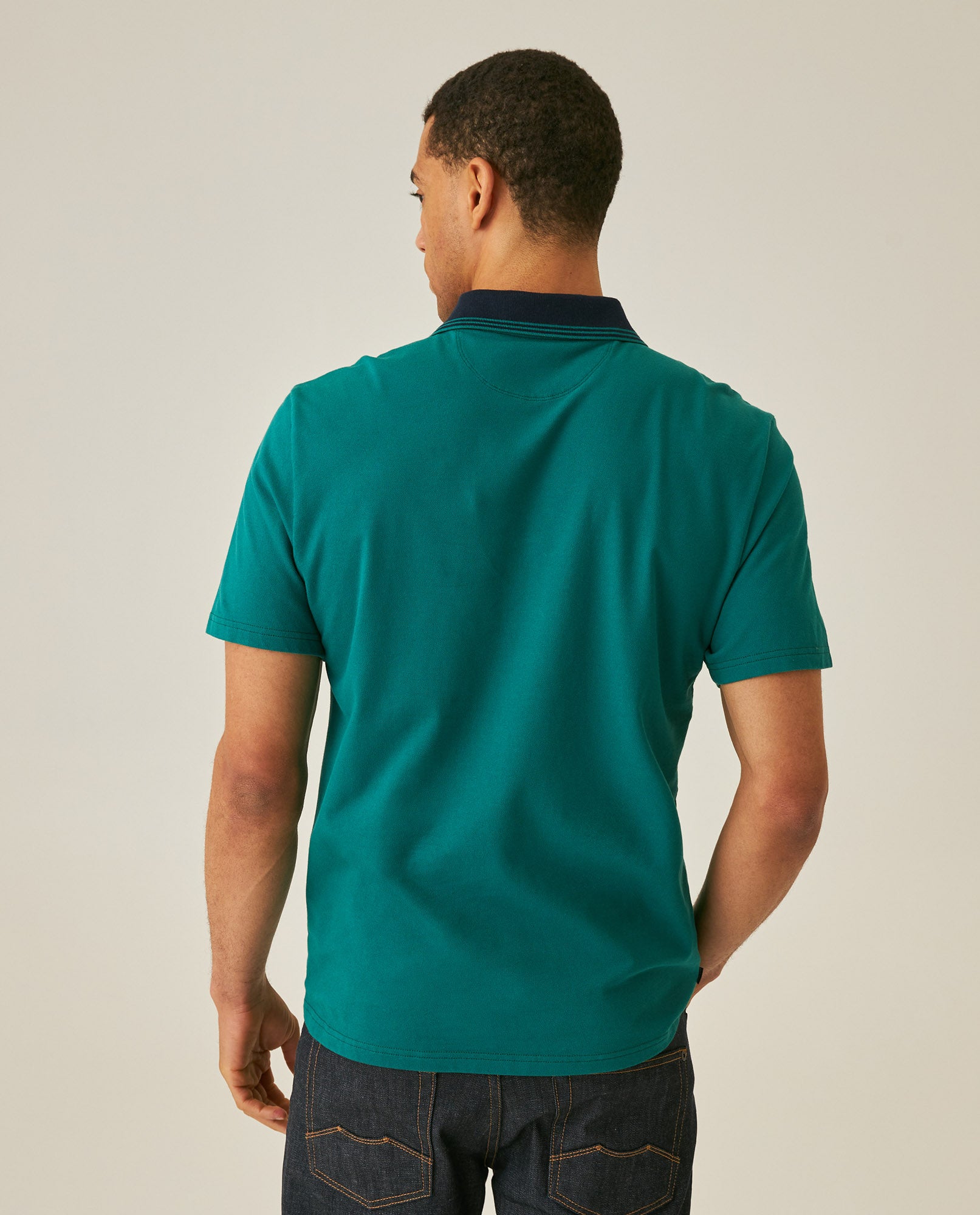 Mens Polo Slim Fit Short Sleeve Preppy Style Cotton Elastane Contrast Collar Placket Vibrant Duck - Green 63_601H004_VER185322_6