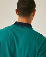 Mens Polo Slim Fit Short Sleeve Preppy Style Cotton Elastane Contrast Collar Placket Vibrant Duck - Green 63_601H004_VER185322_7