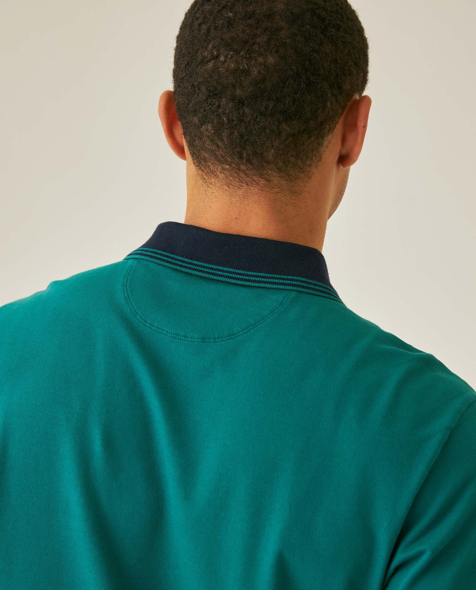 Mens Polo Slim Fit Short Sleeve Preppy Style Cotton Elastane Contrast Collar Placket Vibrant Duck - Green 63_601H004_VER185322_7