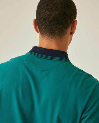 Mens Polo Slim Fit Short Sleeve Preppy Style Cotton Elastane Contrast Collar Placket Vibrant Duck - Green 63_601H004_VER185322_7
