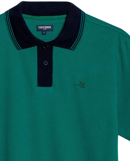 Mens Polo Slim Fit Short Sleeve Preppy Style Cotton Elastane Contrast Collar Placket Vibrant Duck - Green 63_601H004_VER185322_8