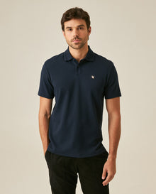 Mens Polo Slim Fit Short Sleeve Waffle Texture Cotton Polyester Vibrant Embroidered Duck - Blue 63_601H005_AZU193924_0