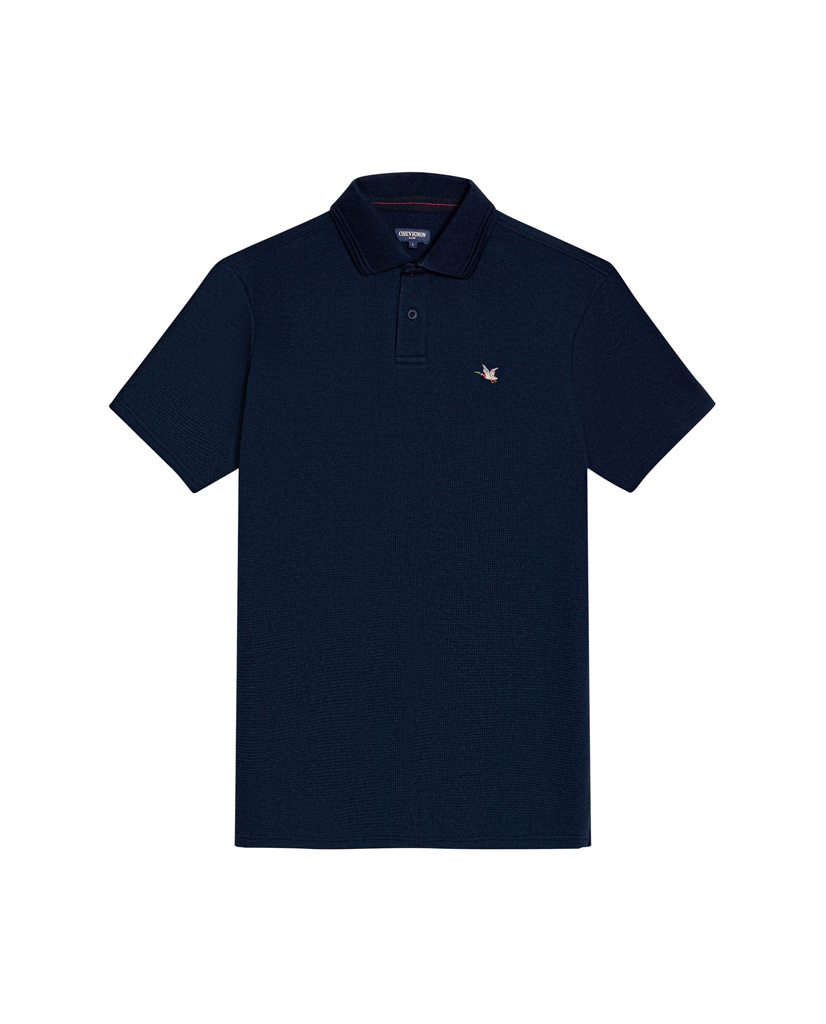 Mens Polo Slim Fit Short Sleeve Waffle Texture Cotton Polyester Vibrant Embroidered Duck - Blue 63_601H005_AZU193924_3
