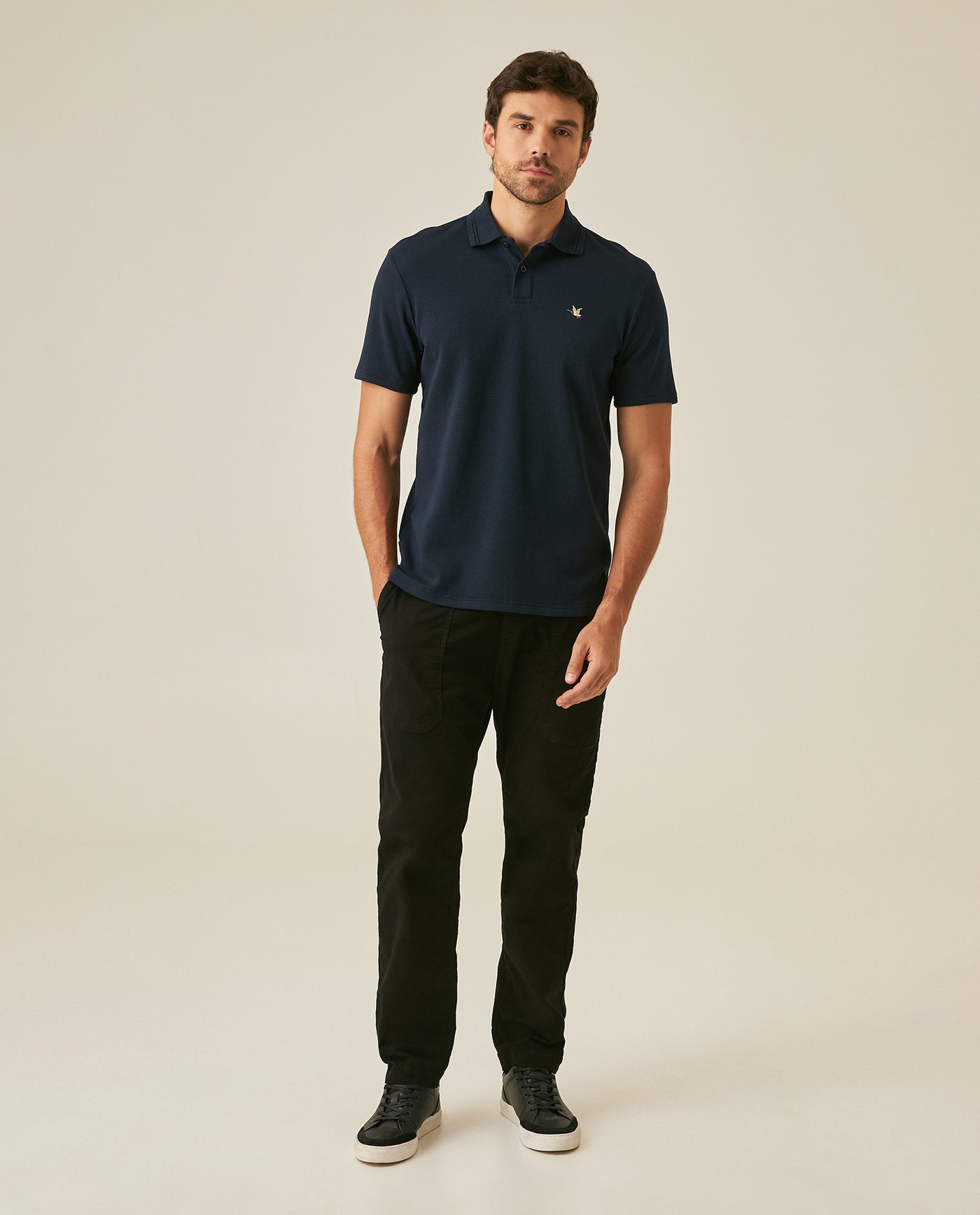 Mens Polo Slim Fit Short Sleeve Waffle Texture Cotton Polyester Vibrant Embroidered Duck - Blue 63_601H005_AZU193924_4