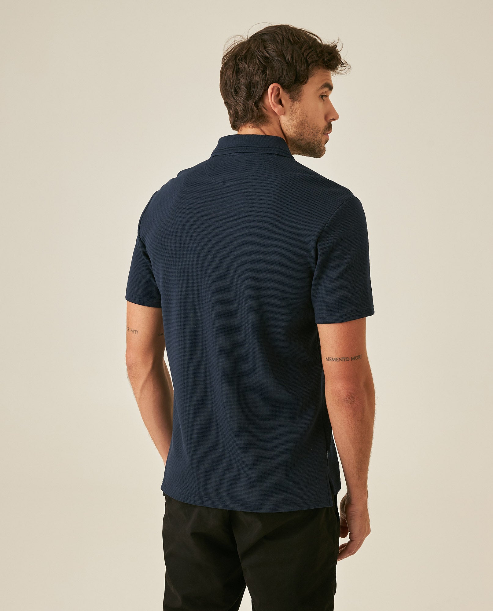 Mens Polo Slim Fit Short Sleeve Waffle Texture Cotton Polyester Vibrant Embroidered Duck - Blue 63_601H005_AZU193924_6