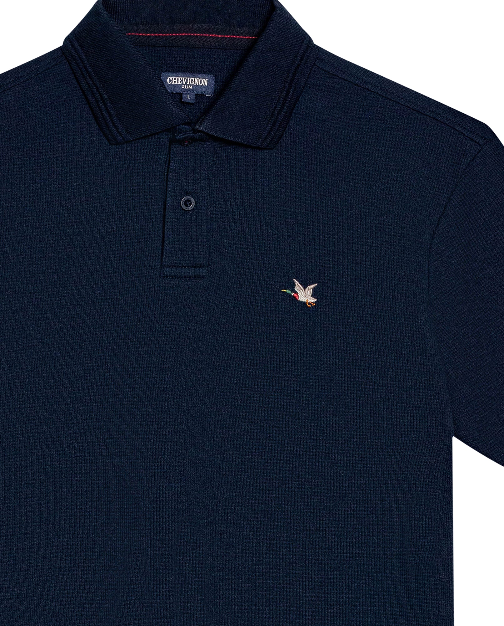 Mens Polo Slim Fit Short Sleeve Waffle Texture Cotton Polyester Vibrant Embroidered Duck - Blue 63_601H005_AZU193924_8