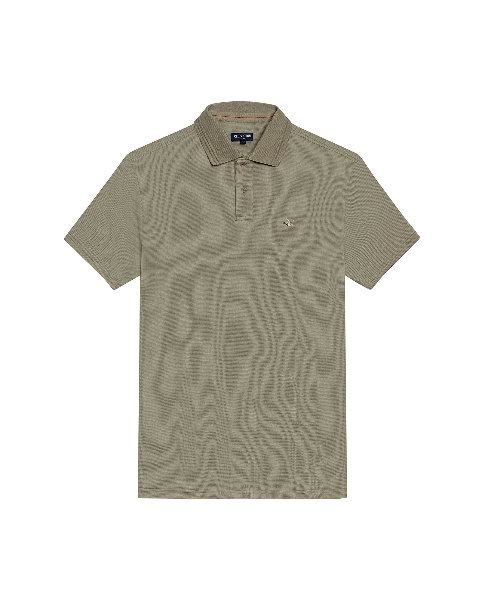 Mens Polo Slim Fit Short Sleeve Waffle Texture Cotton Polyester Vibrant Embroidered Duck - Green 63_601H005_VER170619_0