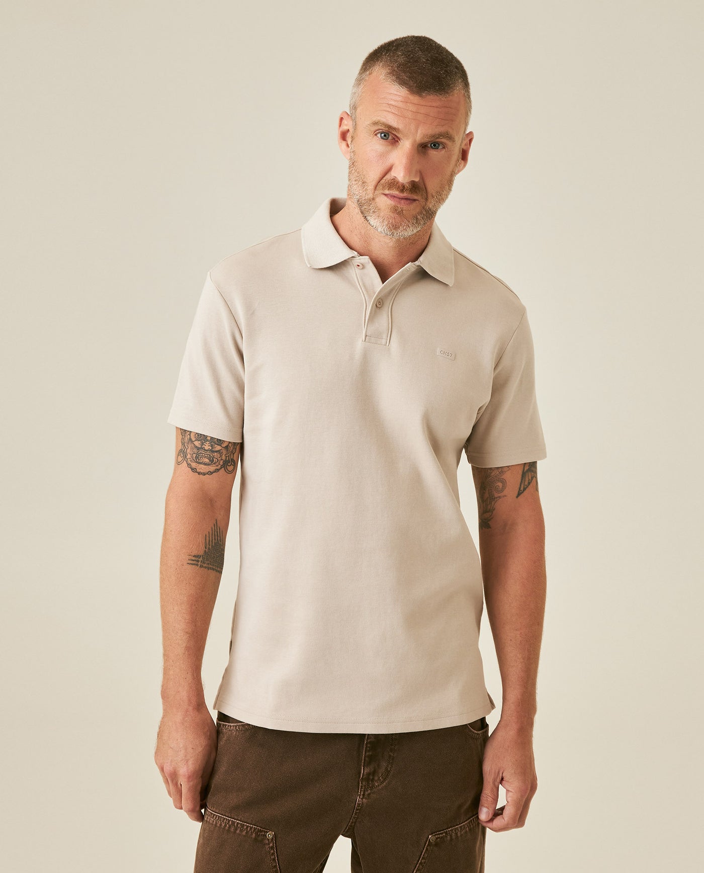 Mens Polo Shirt Slim Fit Short Sleeve Sanforized Cotton Polyester Distinctive Chest Print - Raw 63_601H006_CRU154502_0