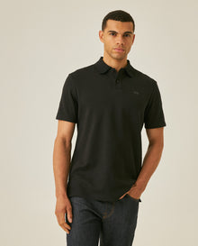 Mens Polo Shirt Slim Fit Short Sleeve Sanforized Cotton Polyester Distinctive Chest Print - Black 63_601H006_NEG194007_0