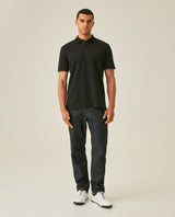 Mens Polo Shirt Slim Fit Short Sleeve Sanforized Cotton Polyester Distinctive Chest Print - Black 63_601H006_NEG194007_4