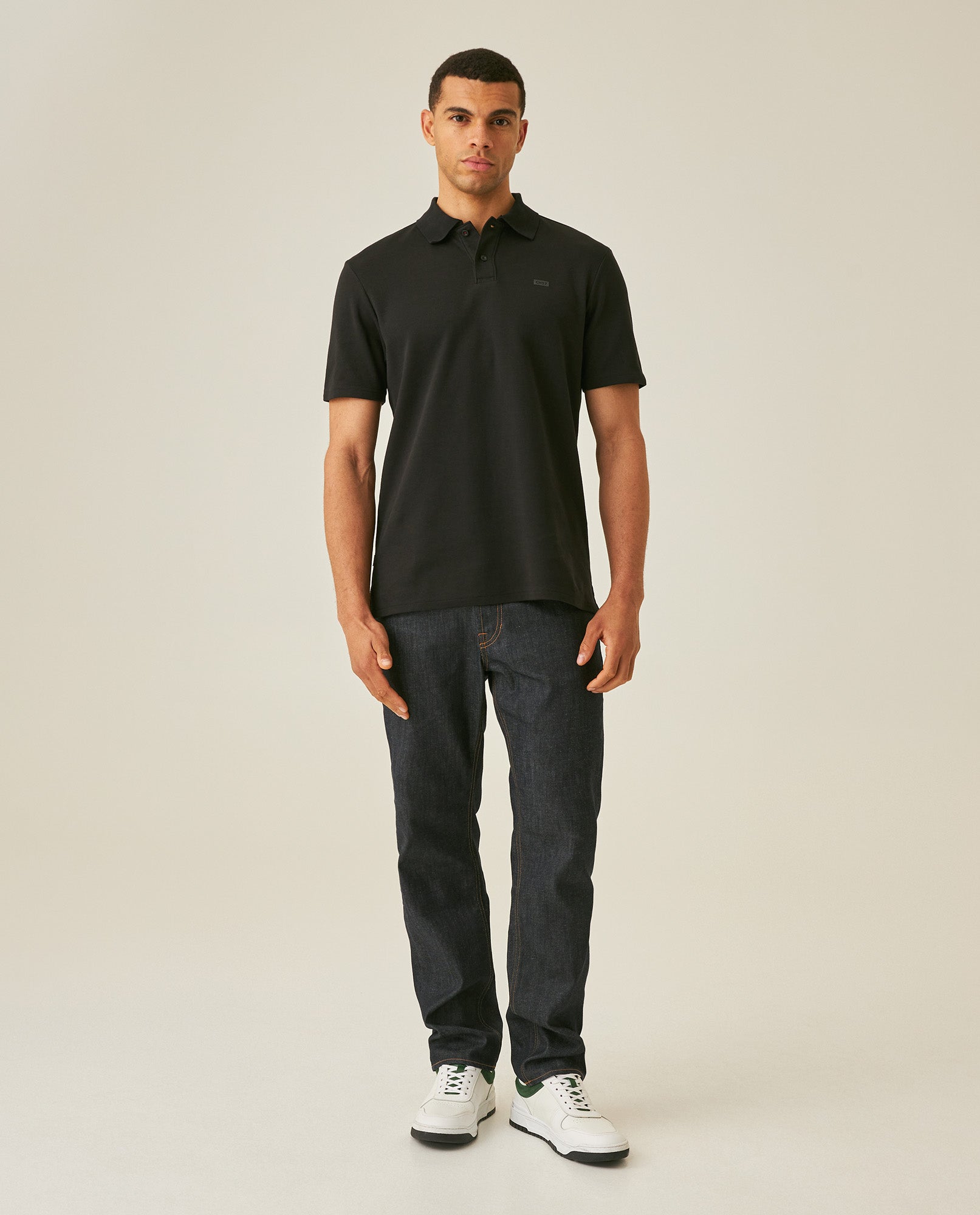 Mens Polo Shirt Slim Fit Short Sleeve Sanforized Cotton Polyester Distinctive Chest Print - Black 63_601H006_NEG194007_4