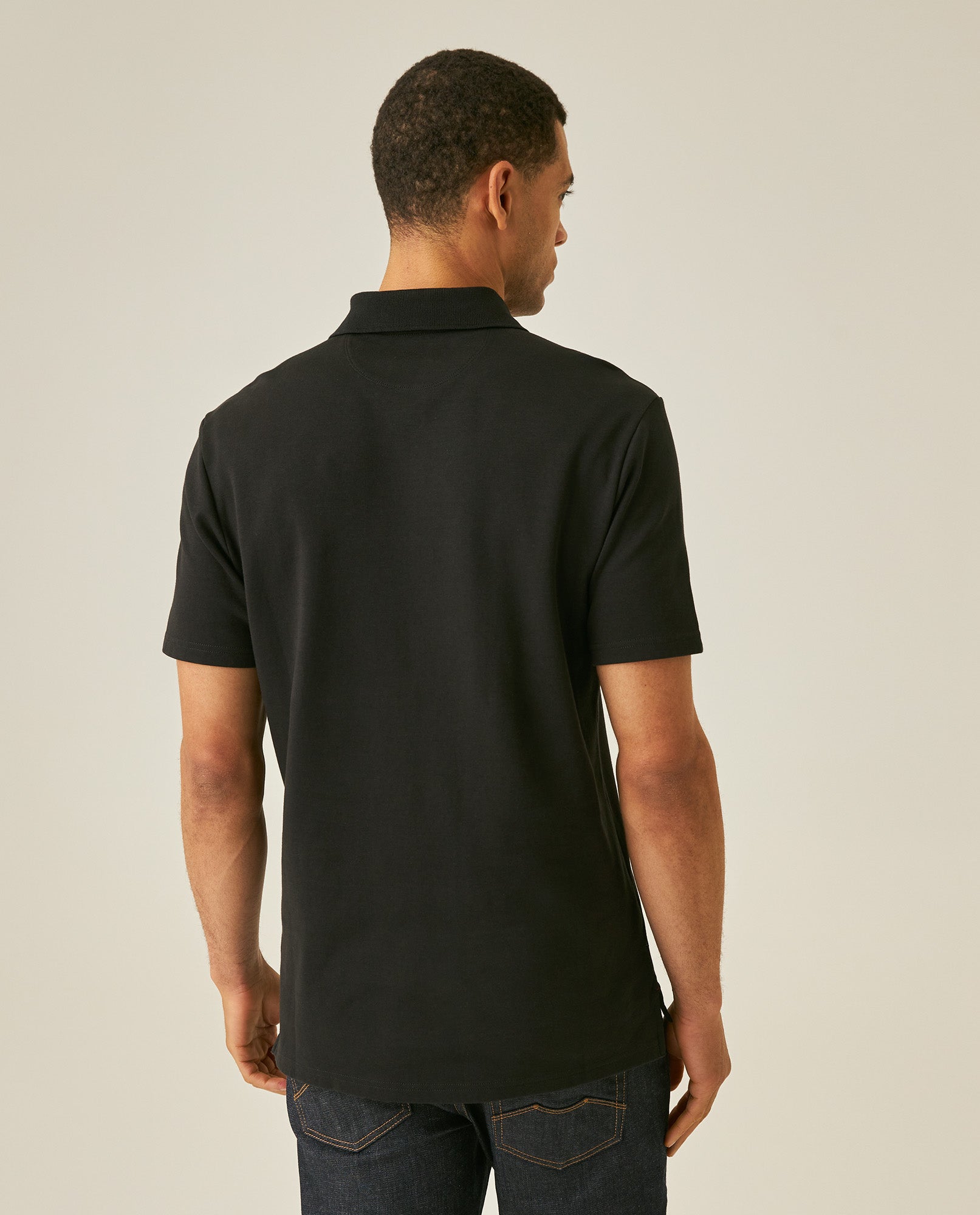 Mens Polo Shirt Slim Fit Short Sleeve Sanforized Cotton Polyester Distinctive Chest Print - Black 63_601H006_NEG194007_6