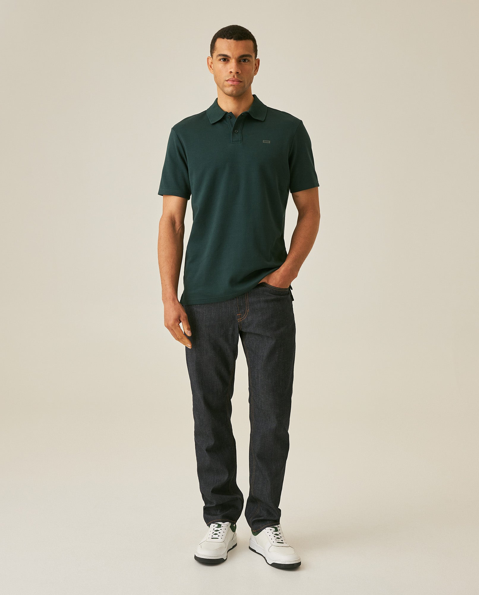 Mens Polo Shirt Slim Fit Short Sleeve Sanforized Cotton Polyester Distinctive Chest Print - Dark Green 63_601H006_VER195406_4