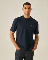 Mens Polo Shirt Classic Fit Mandarin Collar Short Sleeve Piqué Jacquard Cotton Contrast Details - Blue 63_601H007_AZU193924_0