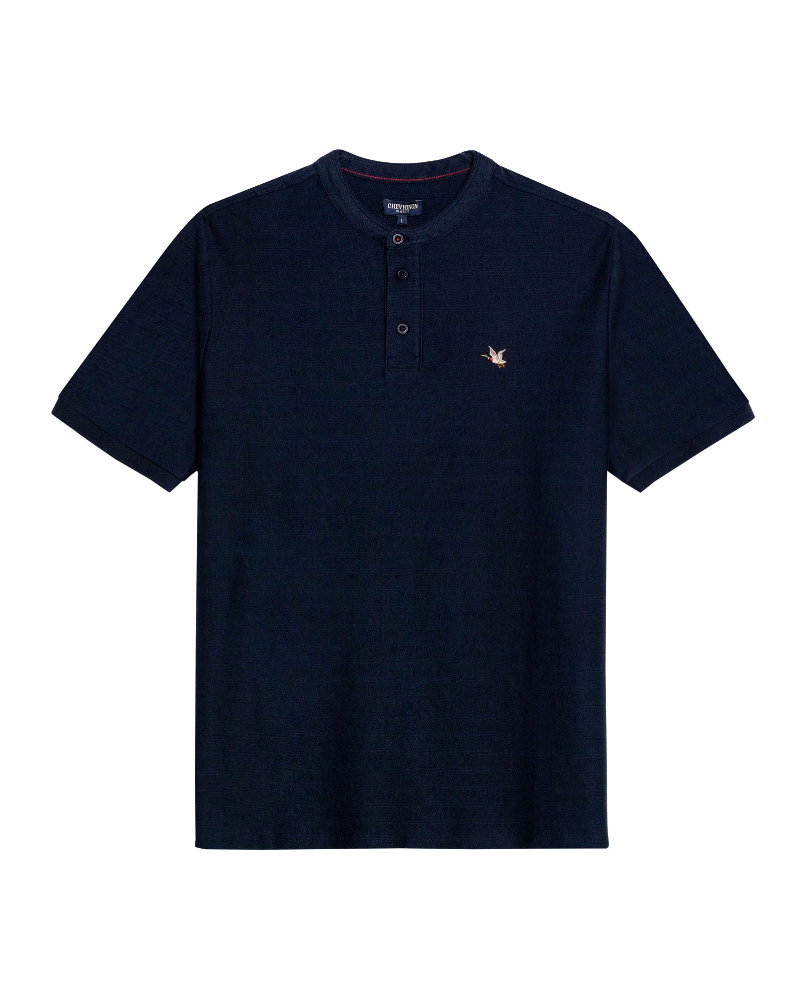 Mens Polo Shirt Classic Fit Mandarin Collar Short Sleeve Piqué Jacquard Cotton Contrast Details - Blue 63_601H007_AZU193924_3