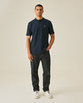 Mens Polo Shirt Classic Fit Mandarin Collar Short Sleeve Piqué Jacquard Cotton Contrast Details - Blue 63_601H007_AZU193924_4