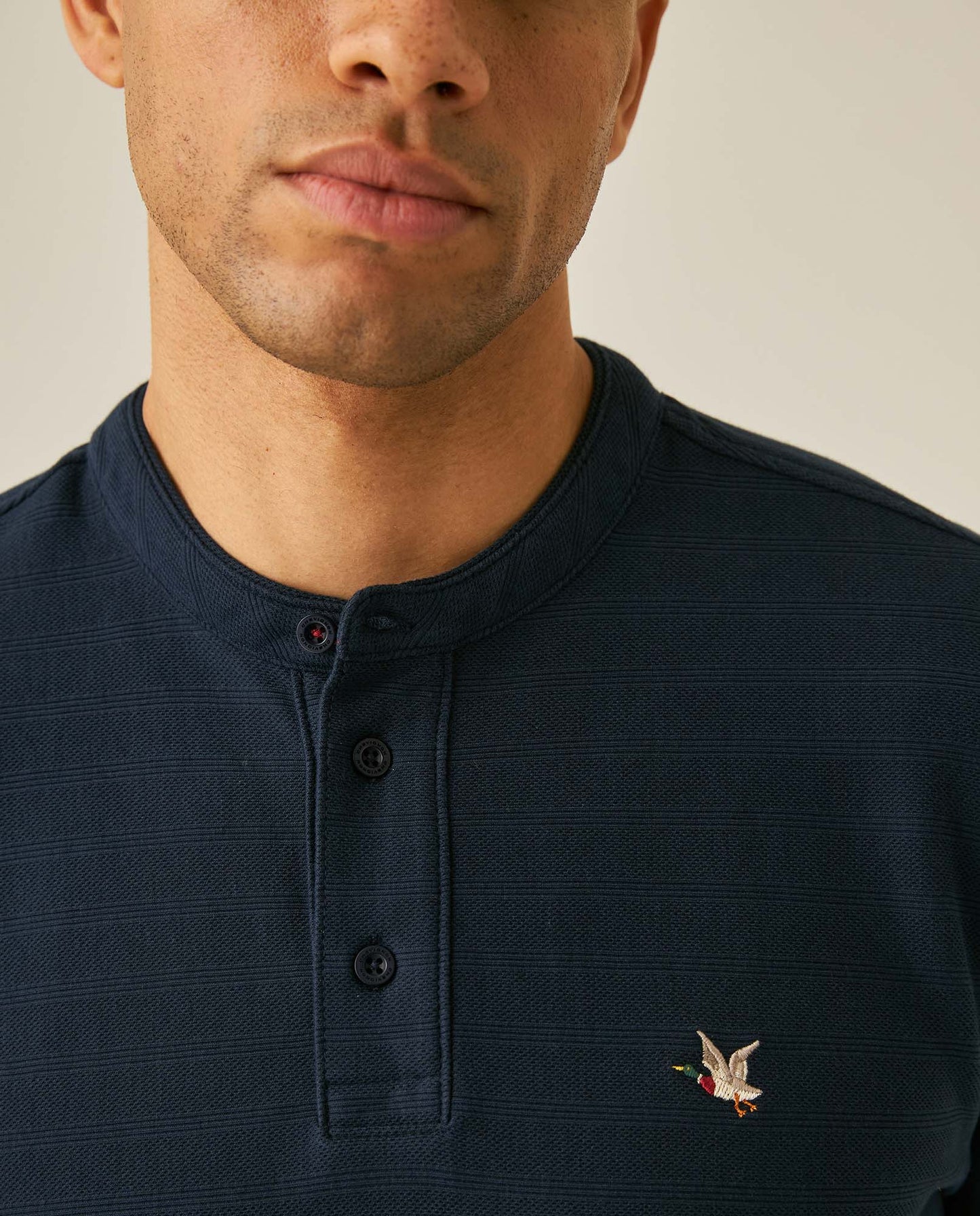 Mens Polo Shirt Classic Fit Mandarin Collar Short Sleeve Piqué Jacquard Cotton Contrast Details - Blue 63_601H007_AZU193924_5