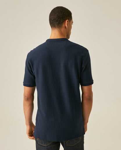 Mens Polo Shirt Classic Fit Mandarin Collar Short Sleeve Piqué Jacquard Cotton Contrast Details - Blue 63_601H007_AZU193924_6