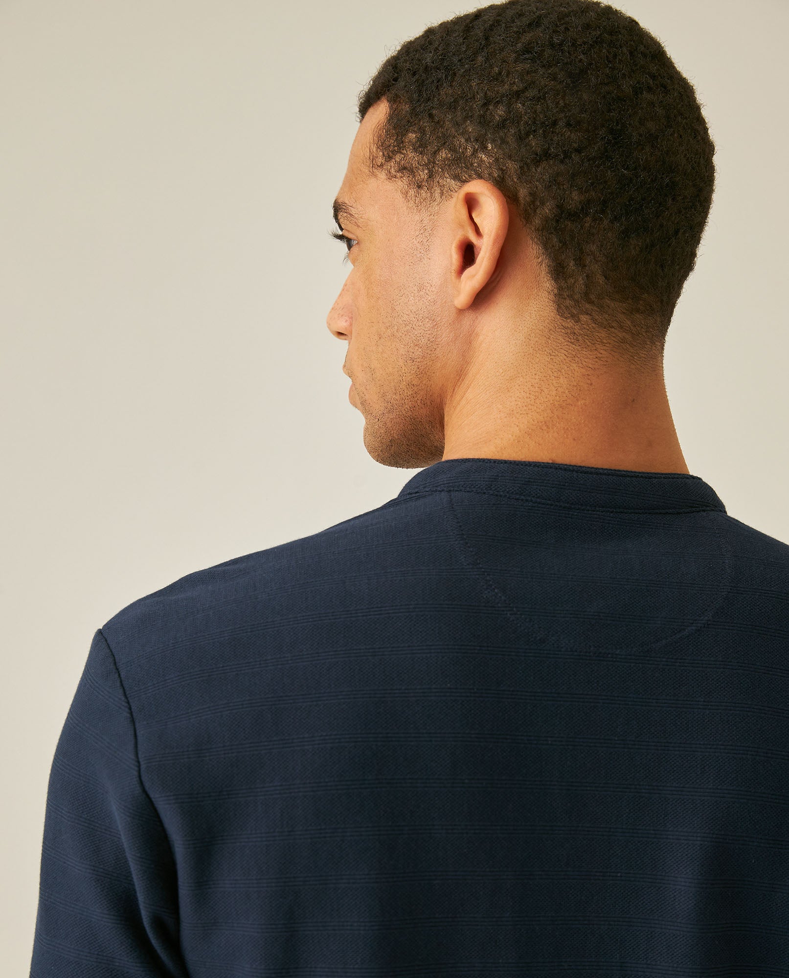 Mens Polo Shirt Classic Fit Mandarin Collar Short Sleeve Piqué Jacquard Cotton Contrast Details - Blue 63_601H007_AZU193924_7