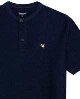 Mens Polo Shirt Classic Fit Mandarin Collar Short Sleeve Piqué Jacquard Cotton Contrast Details - Blue 63_601H007_AZU193924_8