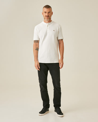 Mens Polo Shirt Classic Fit Mandarin Collar Short Sleeve Piqué Jacquard Cotton Contrast Details - Raw 63_601H007_CRU110606_4