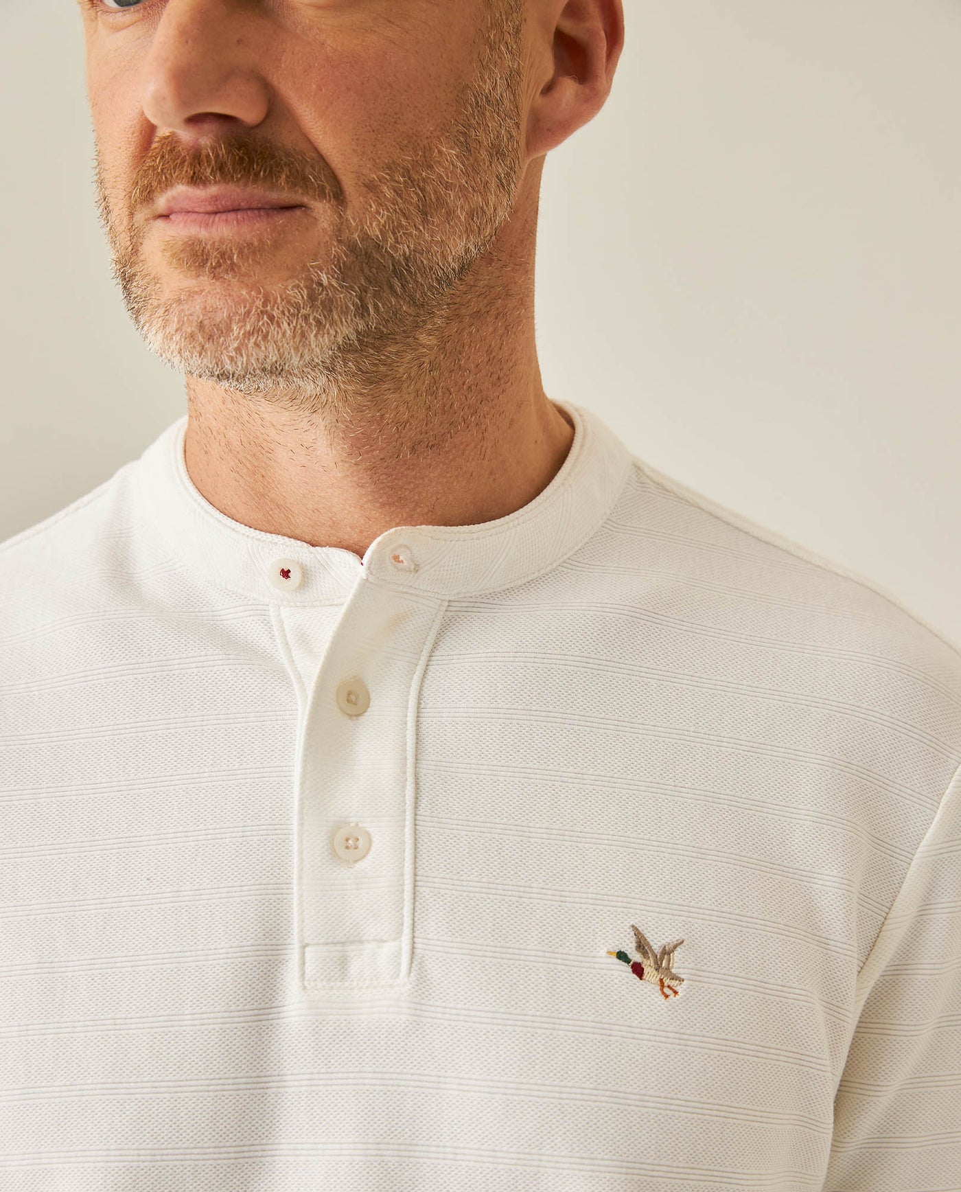 Mens Polo Shirt Classic Fit Mandarin Collar Short Sleeve Piqué Jacquard Cotton Contrast Details - Raw 63_601H007_CRU110606_5