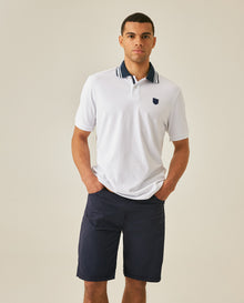 Mens Polo Shirt Classic Fit Short Sleeve Piqué Cotton Elastane Contrast Collar Mini Appliqué - White 63_601H008_BLA110601_0