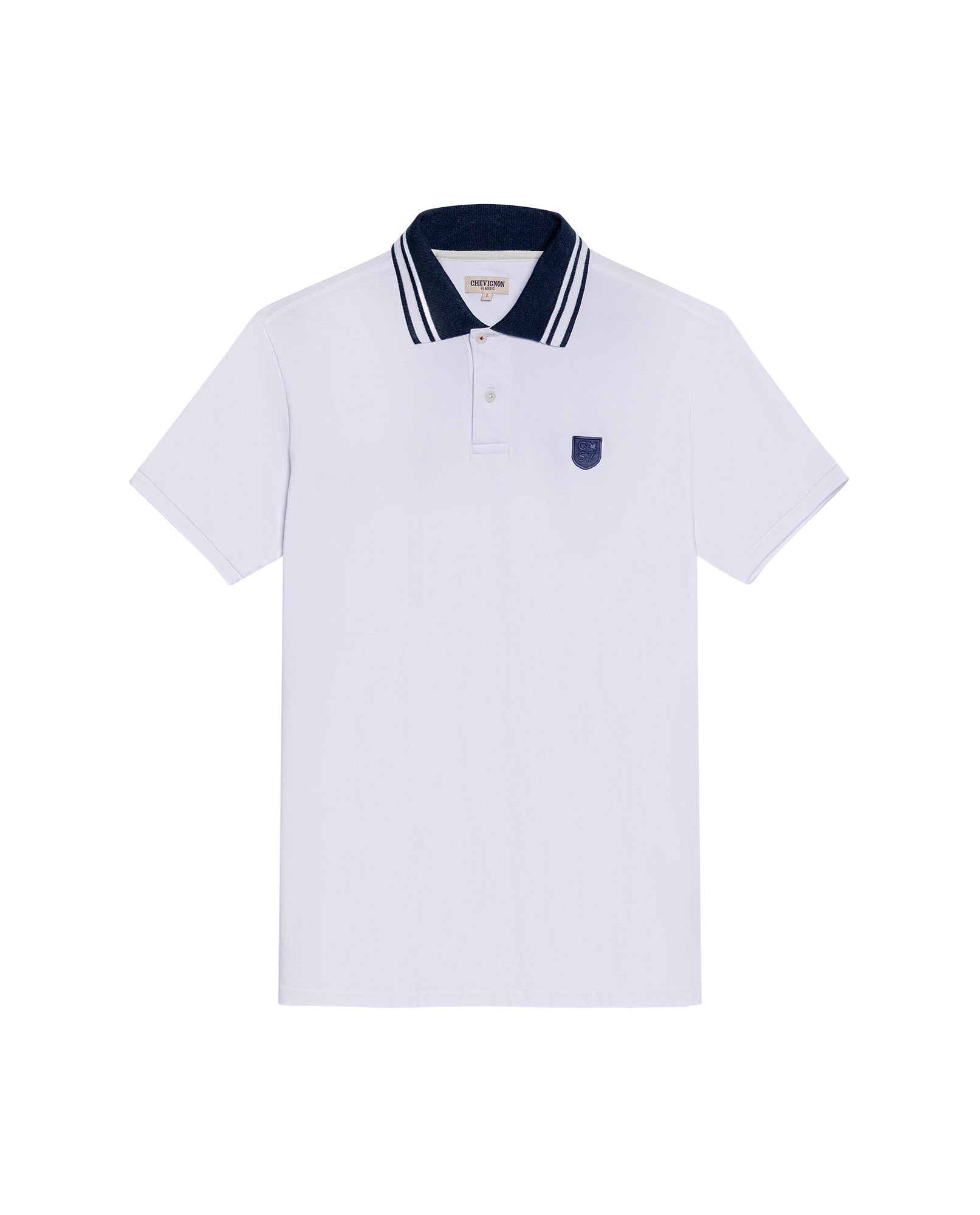 Mens Polo Shirt Classic Fit Short Sleeve Piqué Cotton Elastane Contrast Collar Mini Appliqué - White 63_601H008_BLA110601_3
