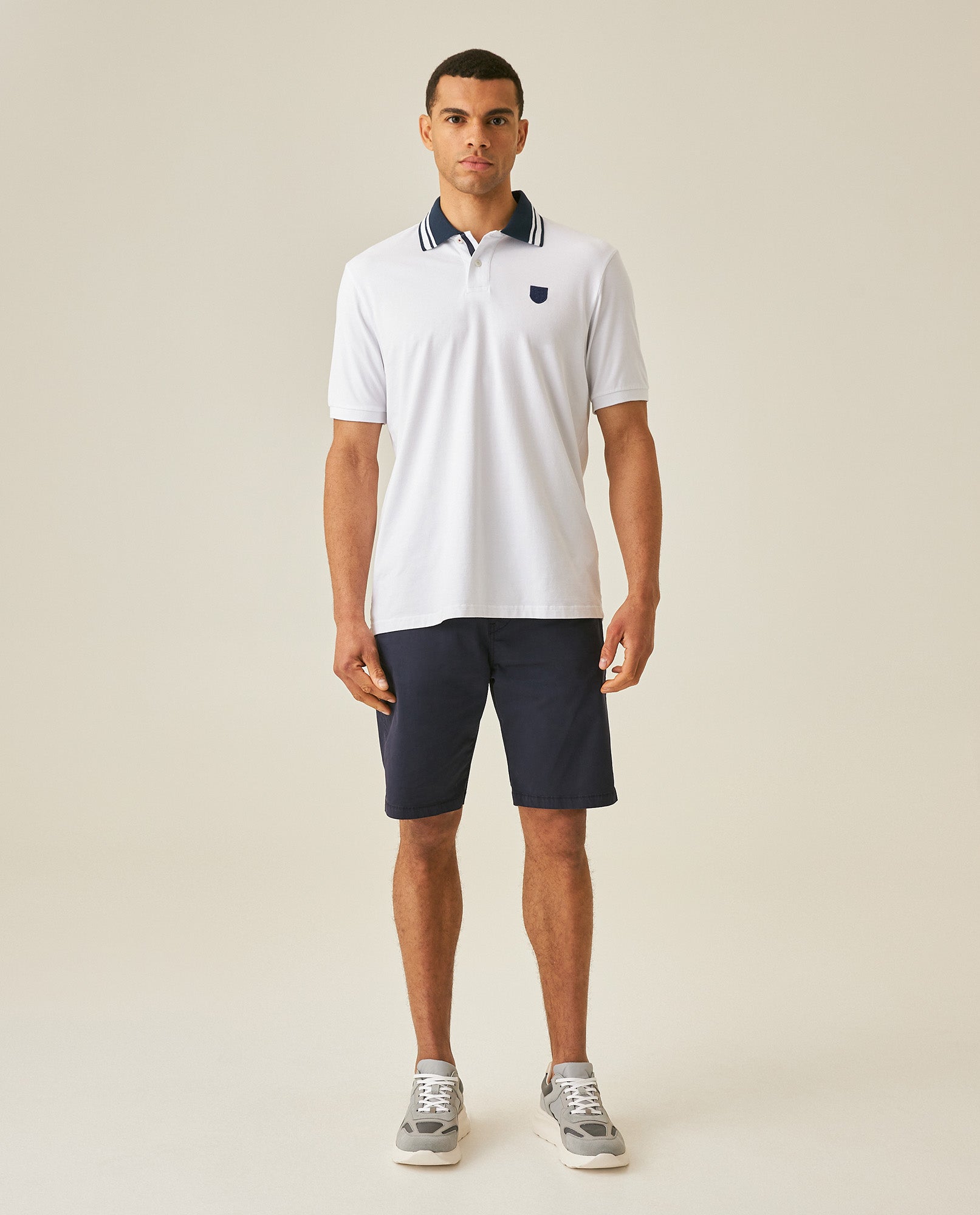 Mens Polo Shirt Classic Fit Short Sleeve Piqué Cotton Elastane Contrast Collar Mini Appliqué - White 63_601H008_BLA110601_4