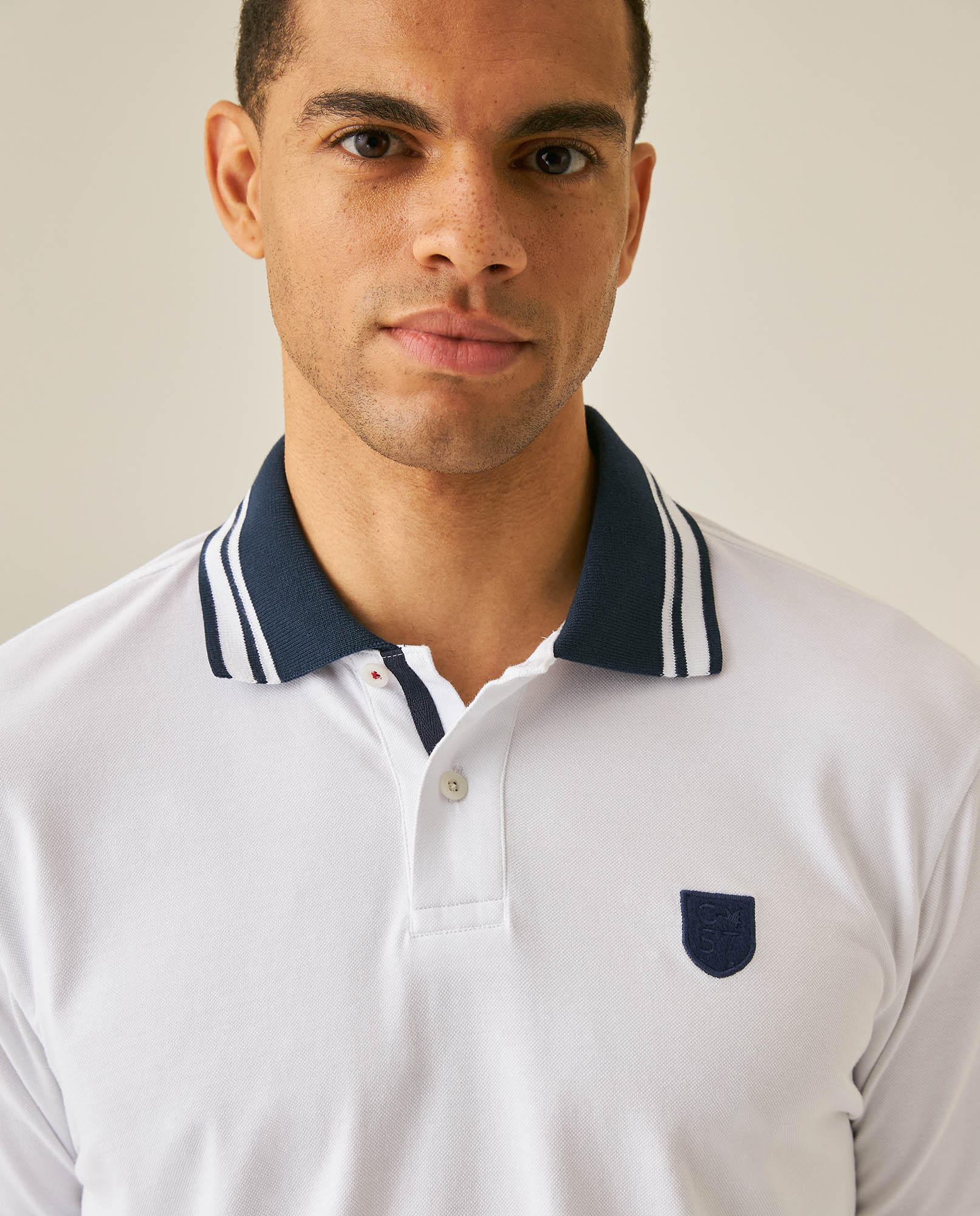 Mens Polo Shirt Classic Fit Short Sleeve Piqué Cotton Elastane Contrast Collar Mini Appliqué - White 63_601H008_BLA110601_5